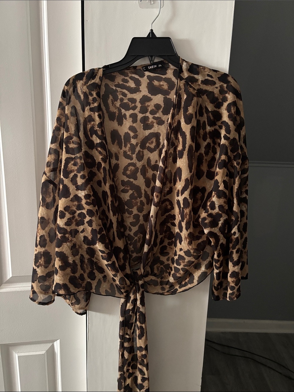 SHEIN Leopard Print Brown Tie-Front Blouse